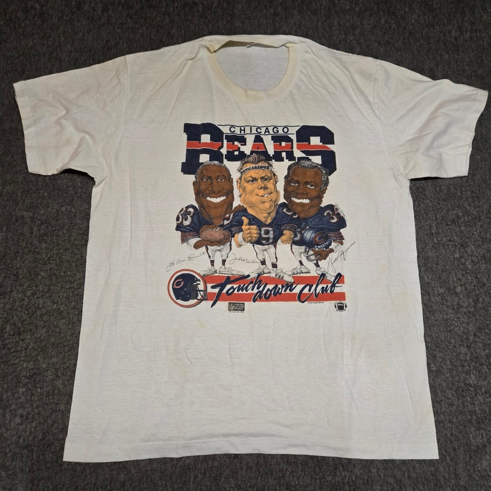 VTG 1987 Chicago Bears T-Shirt Mens XL White Touchdown Club Caricature NFL READ